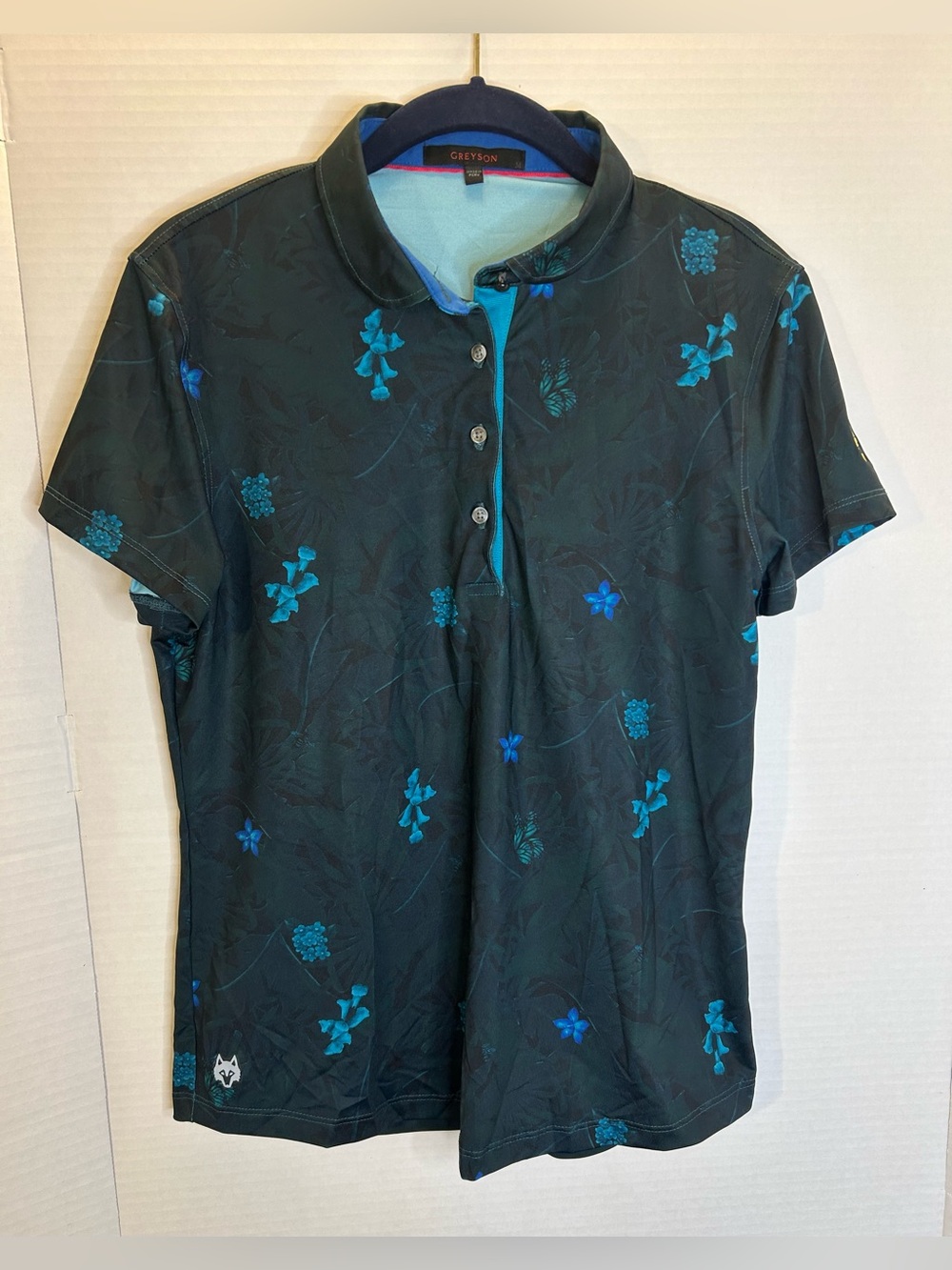 Greyson Floral Polo Shirt Size M Golf Stretch Short Sleeve Blue Preppy